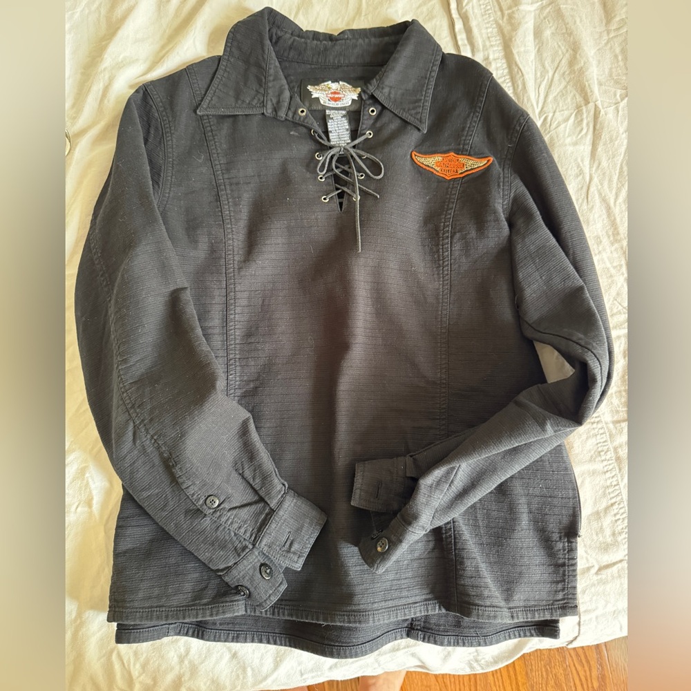 Harley-Davidson Charcoal Lace-Up Shirt Pull-Over